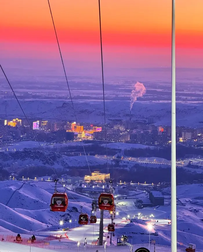 Ski resort at sunset in the Altay mountains of Xinjiang